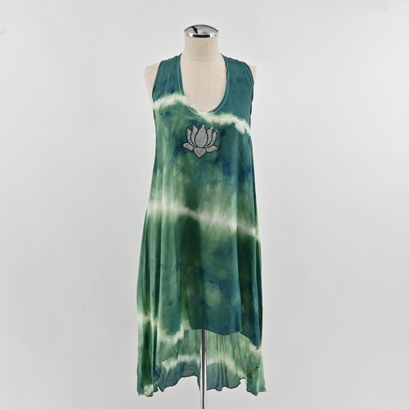 Aum Couture Dresses & Skirts - Aum Couture Tie Dye Lotus High Low Dress Womens Size M Green Silk Boho Y2K